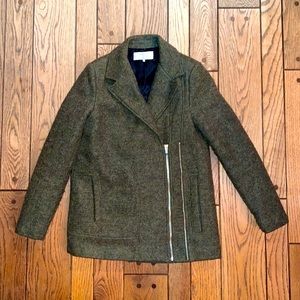 Zara Women’s Army-Green Fitted Asymmetrical Zippered Wool Coat